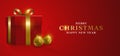Gift box with Christmas decoration on red background Royalty Free Stock Photo