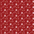 Gift box and Christmas tree pattern on red background Royalty Free Stock Photo
