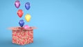 Gift box with colorful balloons inside opens, then balloons lift. Birthday, Valentines, Anniversary concept