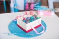 Gift box on the crocheted napkin Royalty Free Stock Photo