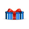 Gift box 3d, red ribbon bow Isolated white background. Decoration present blue gift-box for Happy holiday, birthday Royalty Free Stock Photo