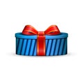 Gift box 3d, red ribbon bow Isolated white background. Decoration present blue gift-box for Happy holiday, birthday Royalty Free Stock Photo