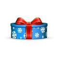 Gift box 3d, red ribbon bow Isolated white background. Decoration present blue gift-box for Happy holiday, birthday Royalty Free Stock Photo