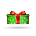 Gift box 3d, red ribbon bow Isolated white background. Decoration present green gift-box for Happy holiday, birthday Royalty Free Stock Photo