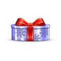 Gift box 3d, red ribbon bow Isolated white background. Decoration present lilac gift-box for Happy holiday, birthday Royalty Free Stock Photo