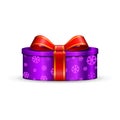 Gift box 3d, red ribbon bow Isolated white background. Decoration present purple gift-box for Happy holiday, birthday Royalty Free Stock Photo