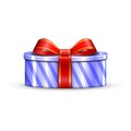 Gift box 3d, red ribbon bow Isolated white background. Decoration present silver gift-box for Happy holiday, birthday Royalty Free Stock Photo