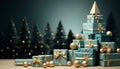 Gift box decoration, winter celebration, shiny gold Christmas ornament generated by AI Royalty Free Stock Photo