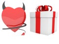 Gift box with a devil heart on a white