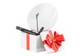 Gift box with digital satellite receiver and satellite dish, 3D