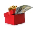 Gift box with dollar banknotes Royalty Free Stock Photo