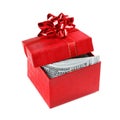 Gift box with dollar banknotes Royalty Free Stock Photo