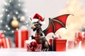 With the gift box the dragon is the symbol of the New Year and Christmas, the concept of festive shopping and the concept of sales