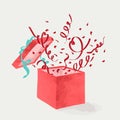 Gift box exploding with ribbons. Valentine& x27;s day concept