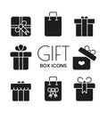 Gift Box flat line silhouette stamp glyph. Surprise Present Packaging Icon.