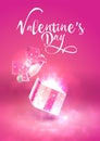 Gift box in the fog.Low poly wireframe. Concept of gift or post card Valentine`s Day.Plexus lines and points in the constellation. Royalty Free Stock Photo