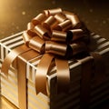 Gift Box with Gold Ribbon Royalty Free Stock Photo