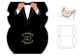 Gift Box groom wedding die-cut template. Black suit, tuxedo, and bow tie. Vector blueprint