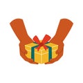 Gift box in hand on a white isolated background. The icon. Present. Vector illustration Royalty Free Stock Photo