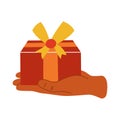 Gift box in hand on a white isolated background. The icon. Present. Vector illustration Royalty Free Stock Photo