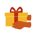 Gift box in hand on a white isolated background. The icon. Present. Vector illustration Royalty Free Stock Photo