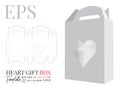 Gift Box Heart Template, vector with die cut / laser cut lines. White, clear, blank, isolated Present Box mock up on white Royalty Free Stock Photo