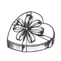 Gift Box In Heart Form With Ribbon Ink Vector