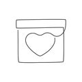 Gift box with heart of love, one line art continuous drawing. Present on Valentines day, birthday, other holiday. Single Royalty Free Stock Photo