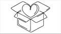 Gift box with heart of love, one line art continuous drawing. Present on Valentines day, birthday, other holiday.