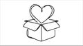 Gift box with heart of love, one line art continuous drawing. Present on Valentines day, birthday, other holiday. Royalty Free Stock Photo