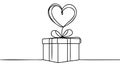 Gift box with heart of love, one line art continuous drawing. Present on Valentines day, birthday, other holiday. Royalty Free Stock Photo