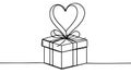 Gift box with heart of love, one line art continuous drawing. Present on Valentines day, birthday, other holiday. Royalty Free Stock Photo