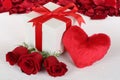 Gift box with heart and roses for birthday, Valentine's or mothe Royalty Free Stock Photo