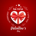 Gift box heart shape with red bow ribbon happy valentine`s day Royalty Free Stock Photo