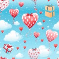 gift box with hearts and balloons floating on sky background seamless pattern Royalty Free Stock Photo