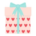 gift box with hearts and bow. valentine day. Trendy flat vector illustration