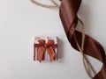 Gift box and hemp and ribbon Royalty Free Stock Photo