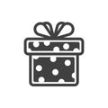 Gift box icon with bow. A simple image of a closed box. Dark polka dot texture. Isolated vector on a pure white background Royalty Free Stock Photo