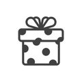 Gift box icon with bow. A simple image of a closed box. Dark polka dots texture on a white background.. Isolated vector on a pure