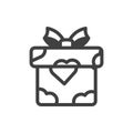 Gift box icon with bow. A simple image of a closed box. Heart texture. Isolated vector on a pure white background. Royalty Free Stock Photo