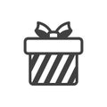 Gift box icon with bow. A simple image of a closed box. Striped texture. Isolated vector on a pure white background. Royalty Free Stock Photo