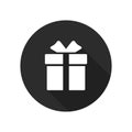 Gift box icon in circle. Present symbol. Round button with long shadow. Vector Royalty Free Stock Photo