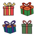Gift box icon set, Flat style, Vector illustration isolated on white background. Royalty Free Stock Photo