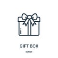 gift box icon vector from event collection. Thin line gift box outline icon vector illustration Royalty Free Stock Photo