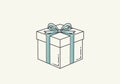 Gift box illustration featuring a square shape with light blue ribbon and bow. The box is drawn Royalty Free Stock Photo
