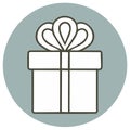 Gift box illustration, outline with bow on a blue green circle background Royalty Free Stock Photo