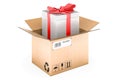 Gift box inside cardboard box, delivery concept. 3D rendering Royalty Free Stock Photo