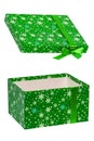 Gift box isolated. Close-up of a green present or gift box with ribbon bow isolated on a white background. Birthday, valentine, Royalty Free Stock Photo