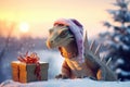 With a gift box in its possession, a dragon becomes a symbol of both New Year and Christmas