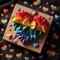 Gift box of LGBTQ love with large rainbow heart